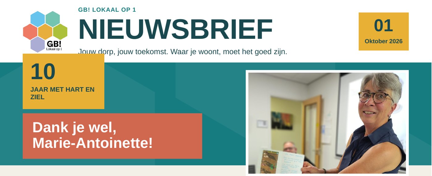Header van de nieuwsbrief van GB! Lokaal op 1, oktober 2026: Dank je wel, Marie-Antoinette!